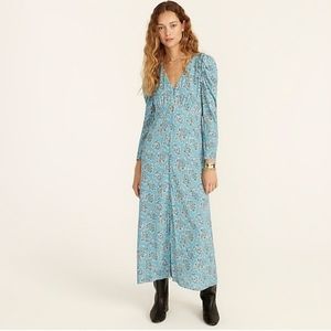 J.Crew sz 24 Drapey Puff-Sleeve Maxi Dress in Blue Paisley Bunch Print